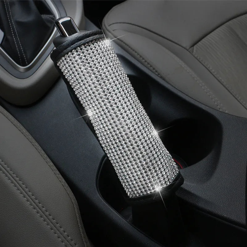 Bling Crystal PU Leather Car Steering Wheel Accessory Set