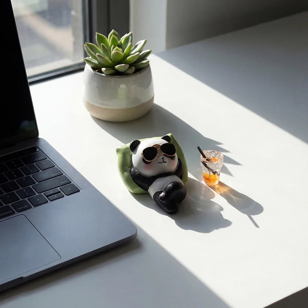 Cute Panda & Bunny Car Dashboard Decor Relaxed Resin Animal Figurines for