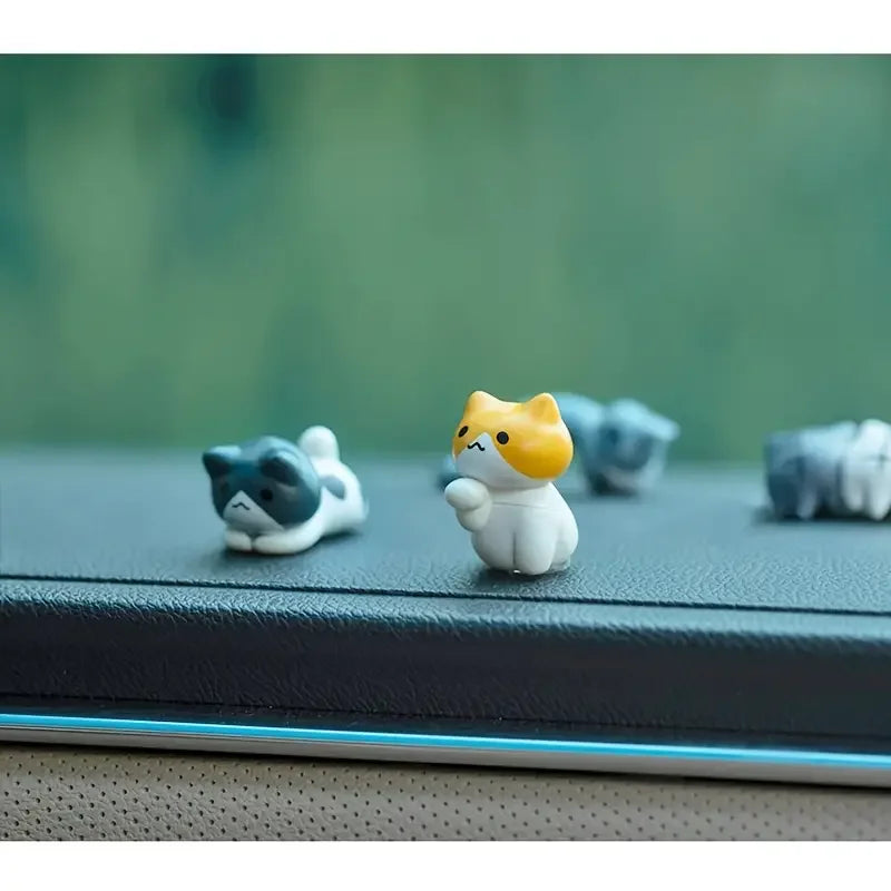 6pcs PVC Cartoon Cat Figurines for Car Dashboard, Plant Pots, and Screen