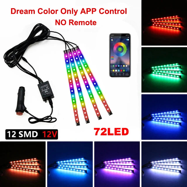 Neon LED Car Interior Ambient Foot Strip Light Kit Backlight Remote App