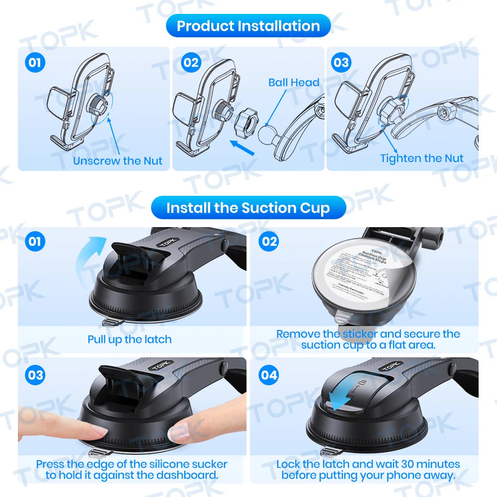 TOPK Easy-Install Dashboard Car Phone Holder