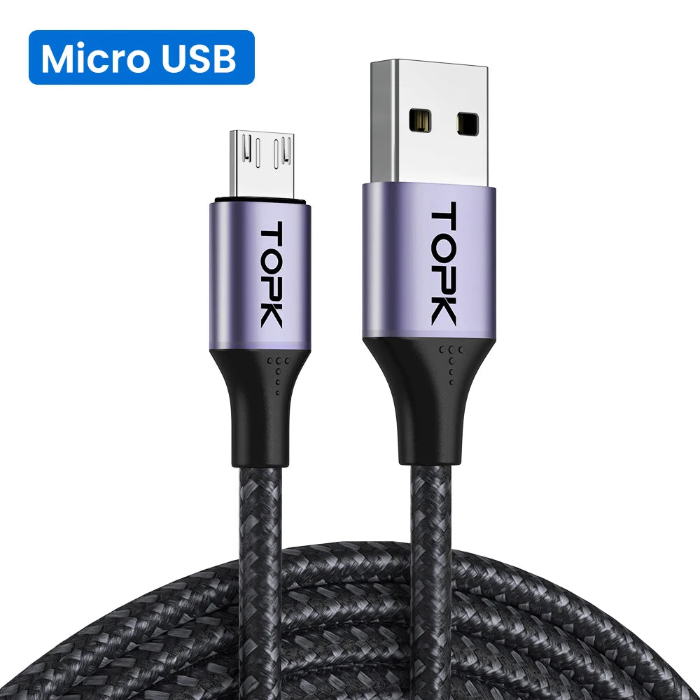 TOPK 3a Micro USB Type C Phone Charger Charging Cable Quick Charge Mobile