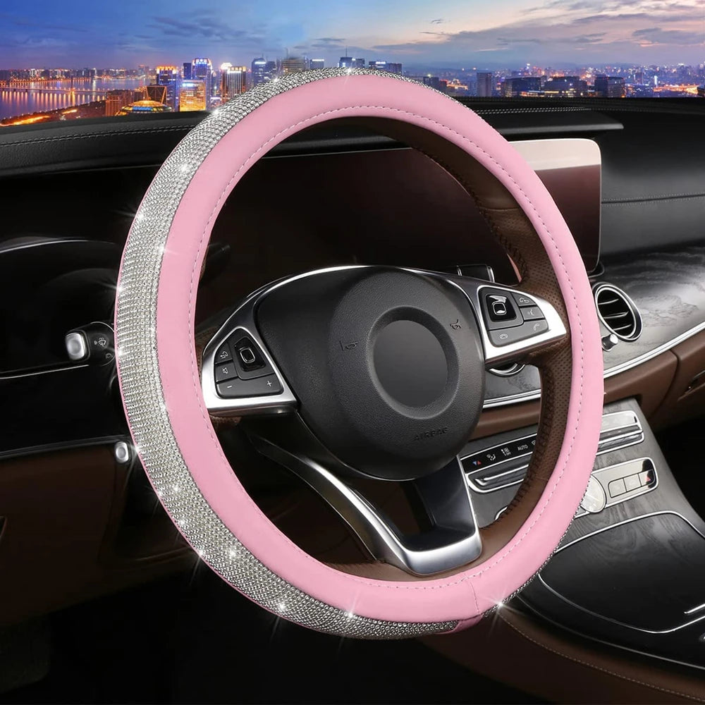 Bling Rhinestone PU Leather Steering Wheel Cover