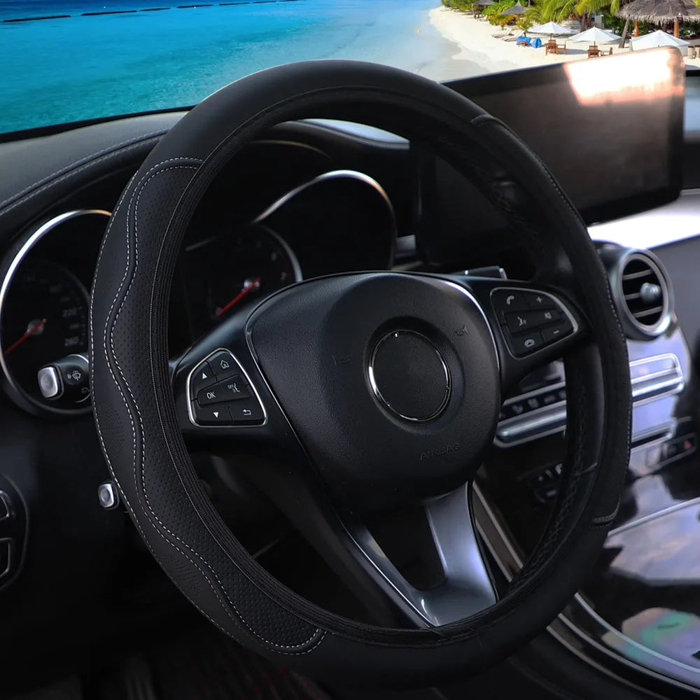 A PU leather embossedhand-shaped skin feel car without inner ring steering