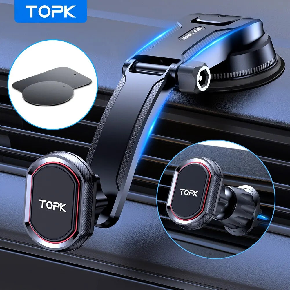 TOPK Magnetic Car Phone Holder 2-In-1 Handsfree Stand Mount Dashboard Air