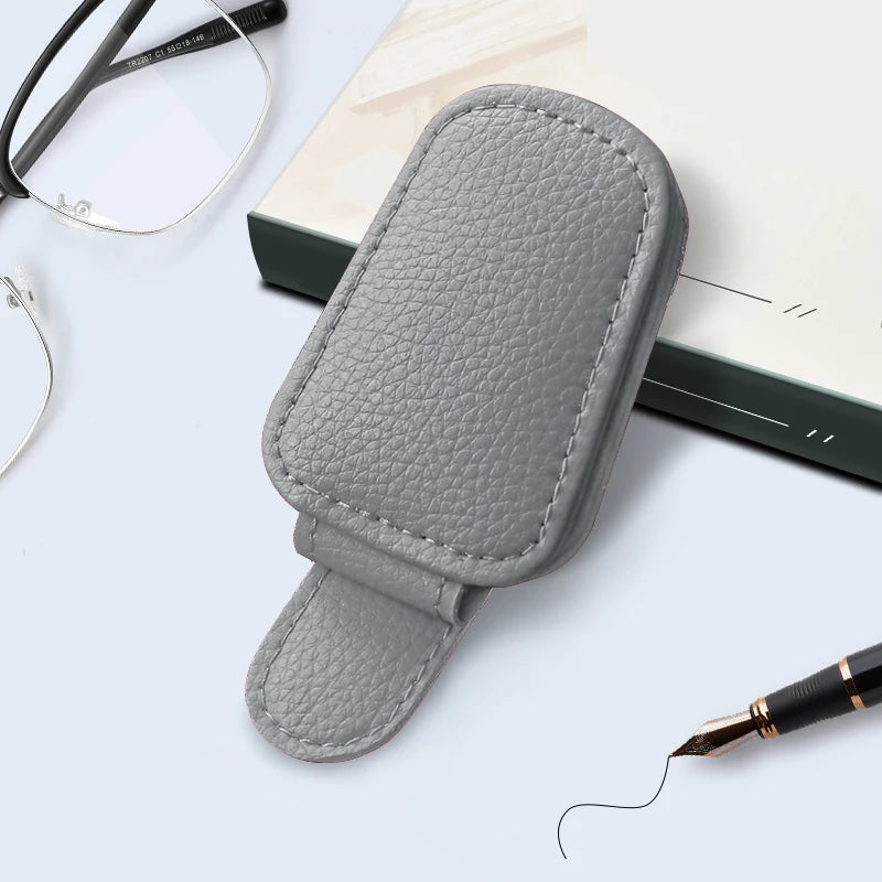 JFBONIN Magnetic Leather Sunglasses Holder Car Sunshade Clip with Ticket