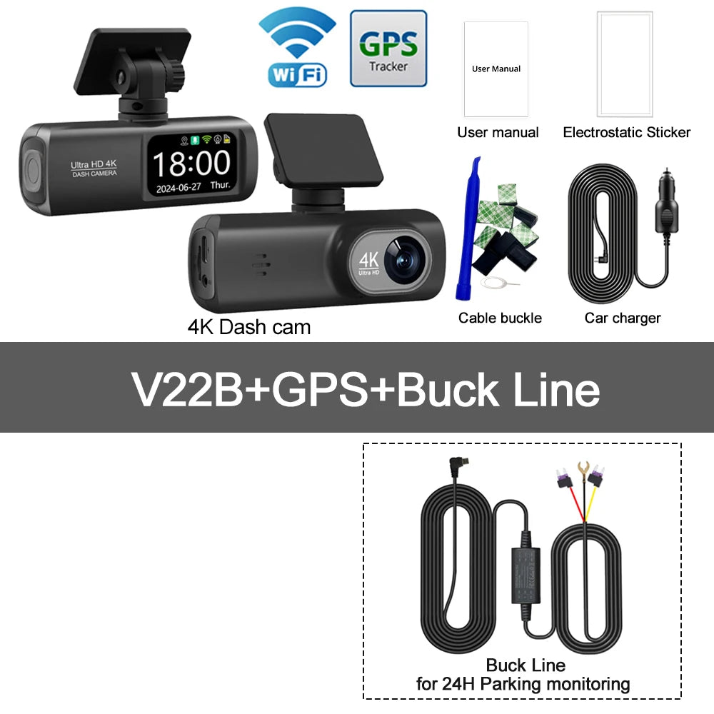 UHD 4K WiFi Dash Cam Dual Lens Driving Recorder Car DVR Optional 1080P Rear