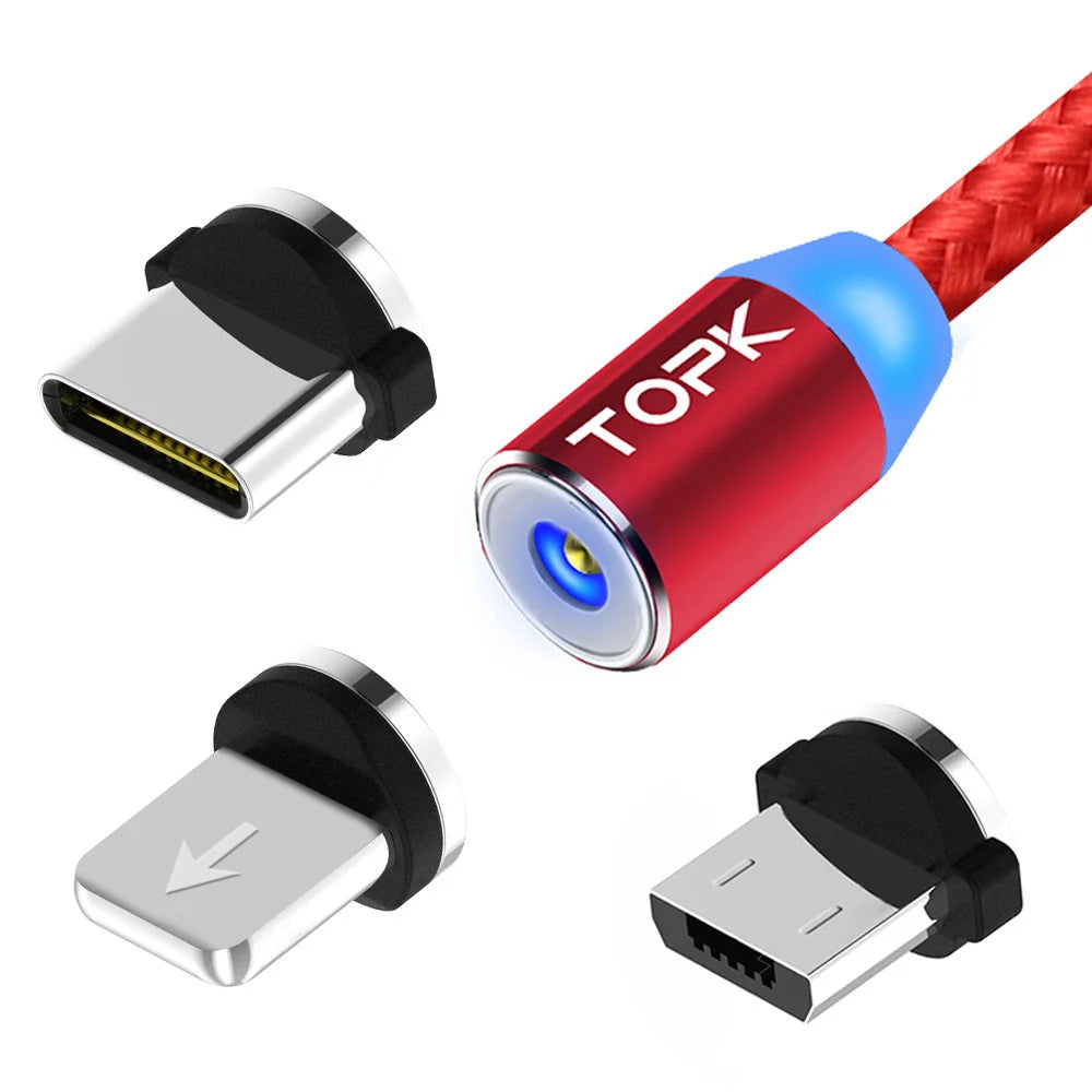 Magnetic Charging Cable 3 1 TOPK 360 Degree Rotating Phone Charger Nylon