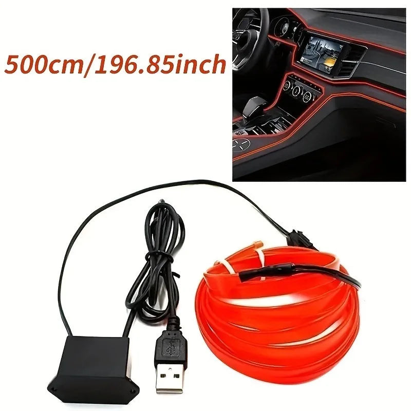 5M Car Environment El Wire LED USB Flexible Neon Interior Lights Car