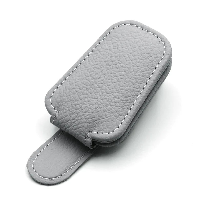 Car Sunglasses Holder Car Magnetic Leather Clip Card Ticket Holder Auto Sun