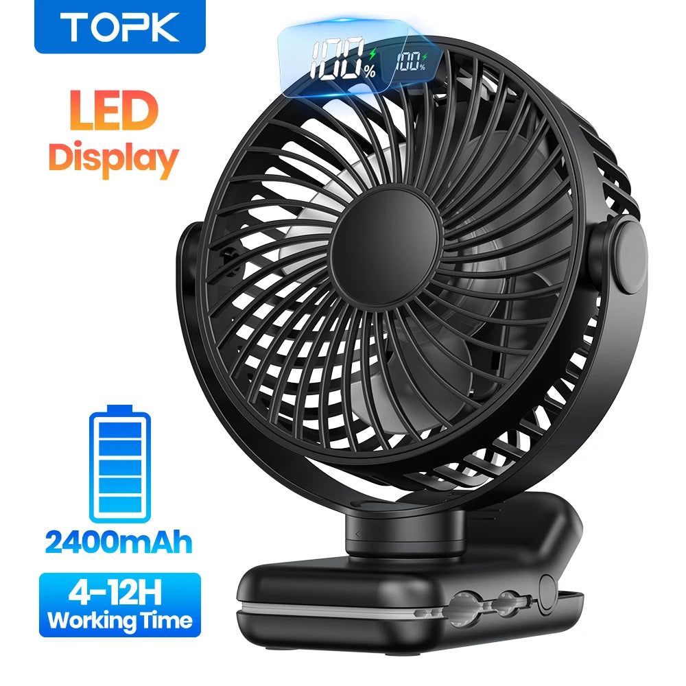 TOPK 5000mAh Rechargeable Mini Fan - 4 Speed