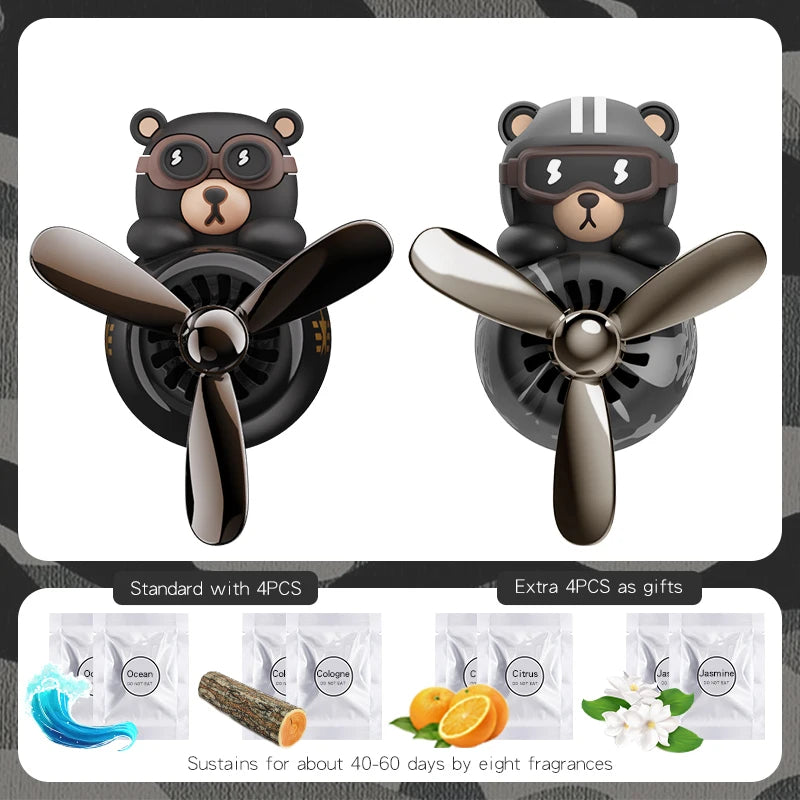 Rotating Propeller Plane pilot bear car air fresheners vent clip ornament