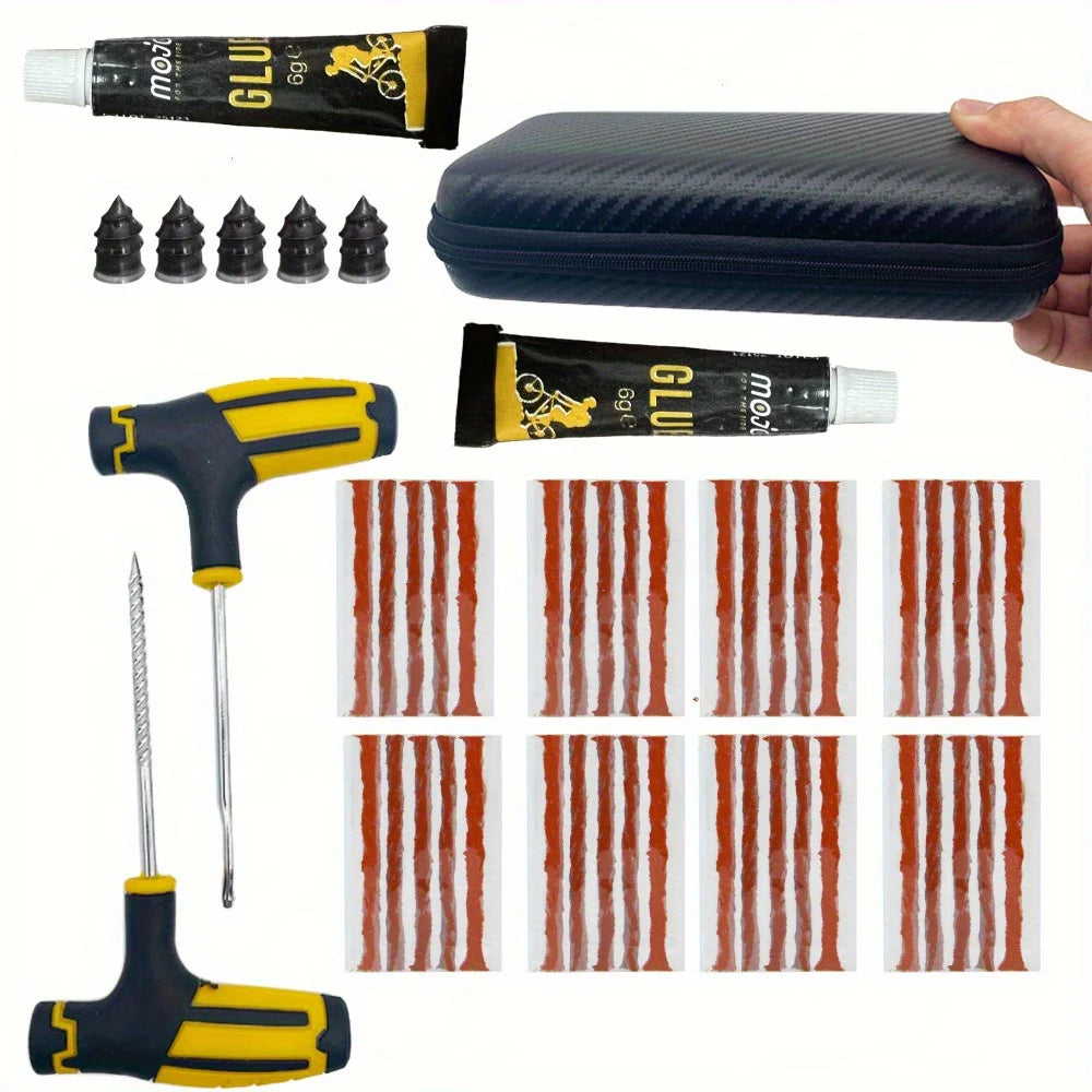 Portable Car Tire Puncture Repair Kit T-Handle Tools Glue Strips for Truck