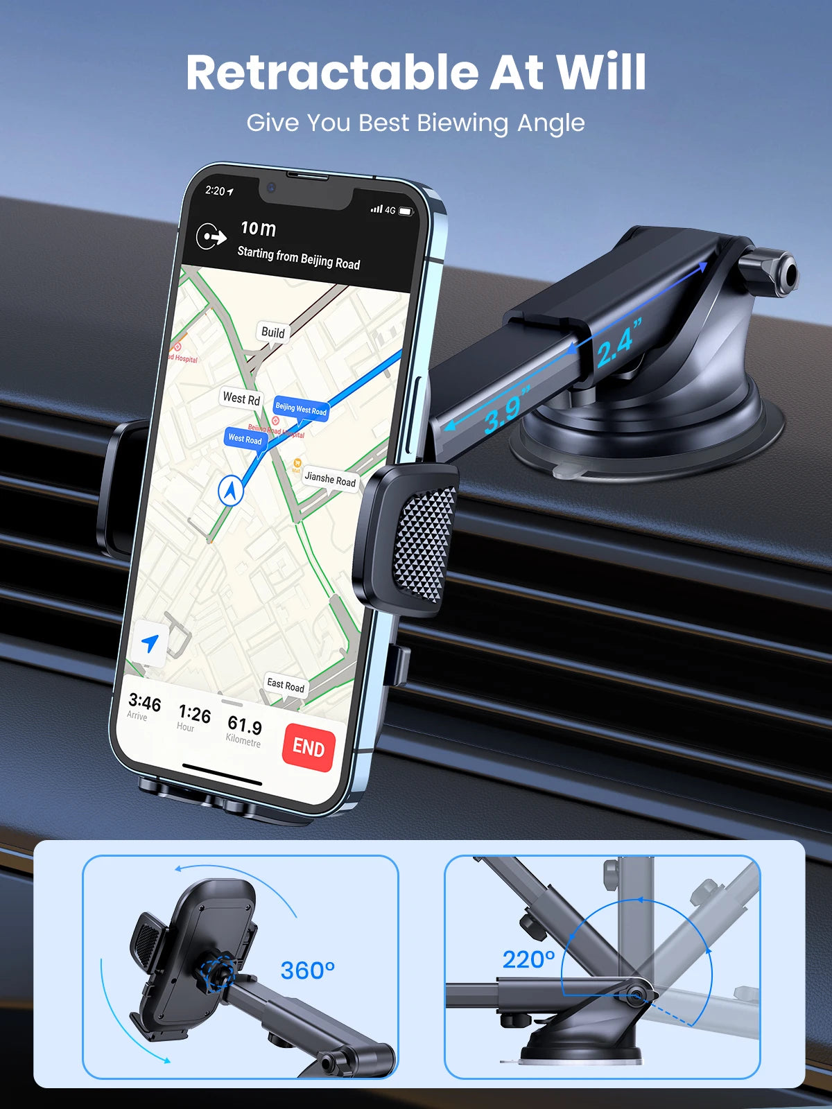 TOPK 360° Dashboard & Windshield Car Phone Holder