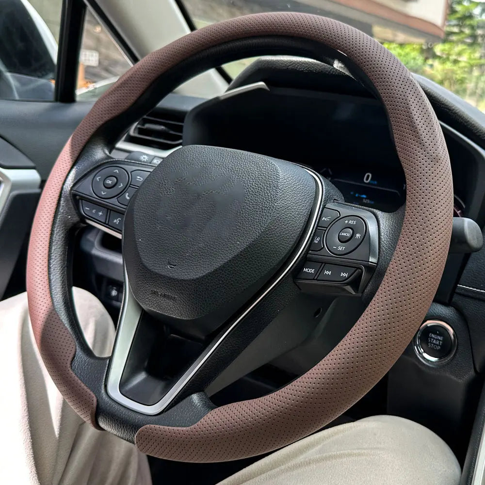 Steering Size 36-38cm Non-slip Round Breathable Leather Car Steering Wheel