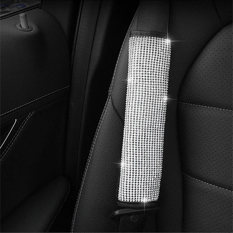 Bling Crystal PU Leather Car Steering Wheel Accessory Set