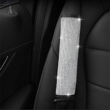 Bling Crystal PU Leather Car Steering Wheel Accessory Set