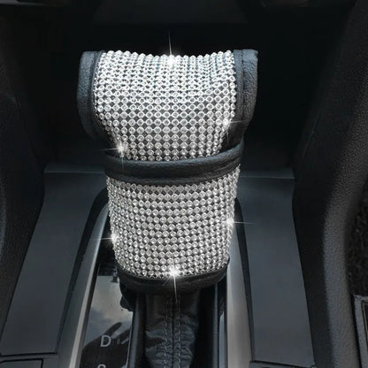 Bling Crystal PU Leather Car Steering Wheel Accessory Set