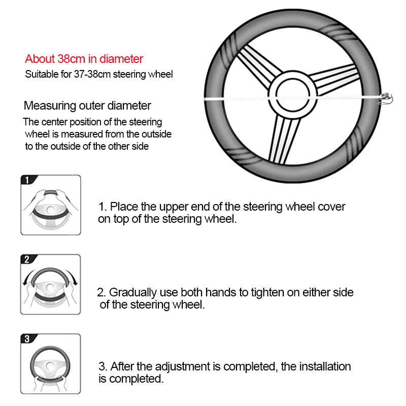 SEAMETAL 38cm Steering Wheel Cover PU Leather Anti Slip Steer Wheel