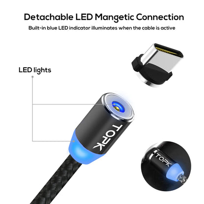 Magnetic Charging Cable 3 1 TOPK 360 Degree Rotating Phone Charger Nylon