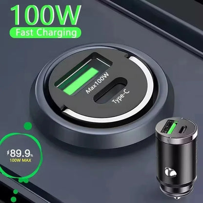 Mini 100W PD QC Pull Ring Fast Charging Car Charger USB C Car Phone Charger