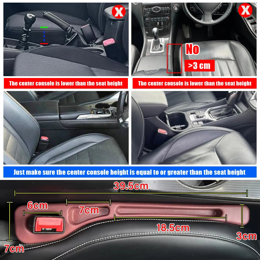 2Pcs Car Seat Gap Filler Organizer PU Car Seat Gap Anti-leak Stopper Strip