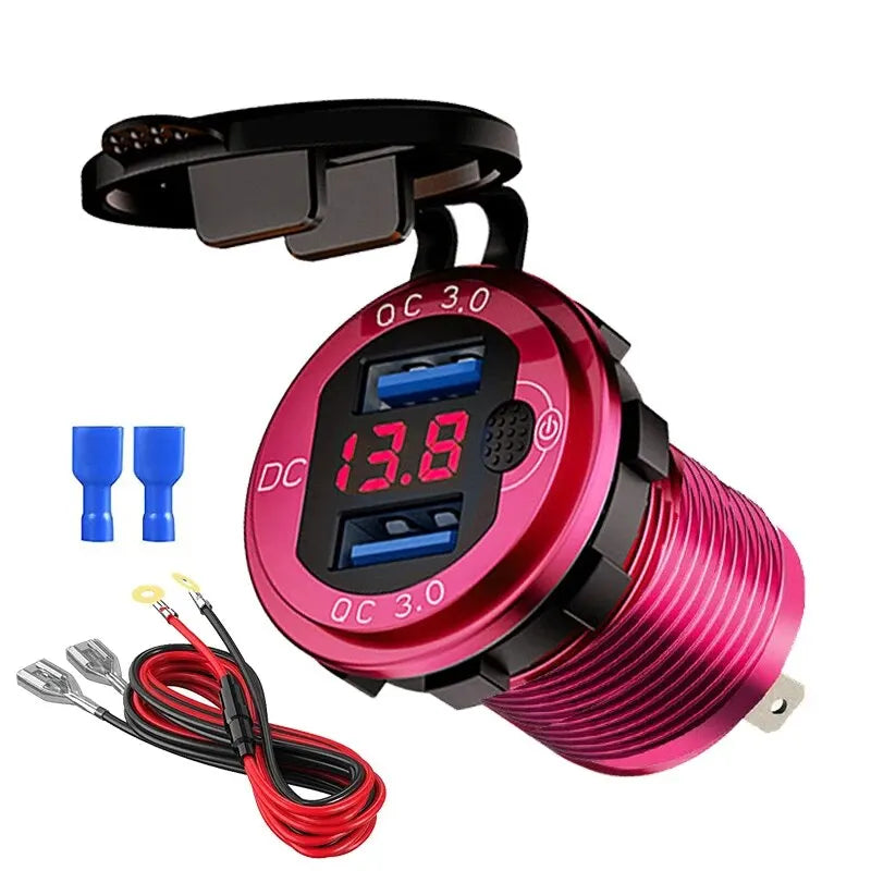 Quick Charger Aluminum QC3.0 Dual USB Car Charger with Switch Button LED