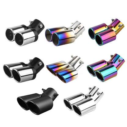 1PCS 63MM Inlet Double-Tube Curved Tailpipe Muffler Tip Stainless Steel