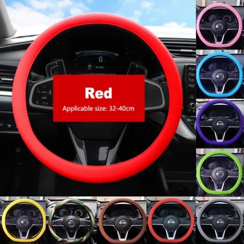 Car Silicone Steering Wheel Cover Elastic Non-Slip Cover For 36-40cm