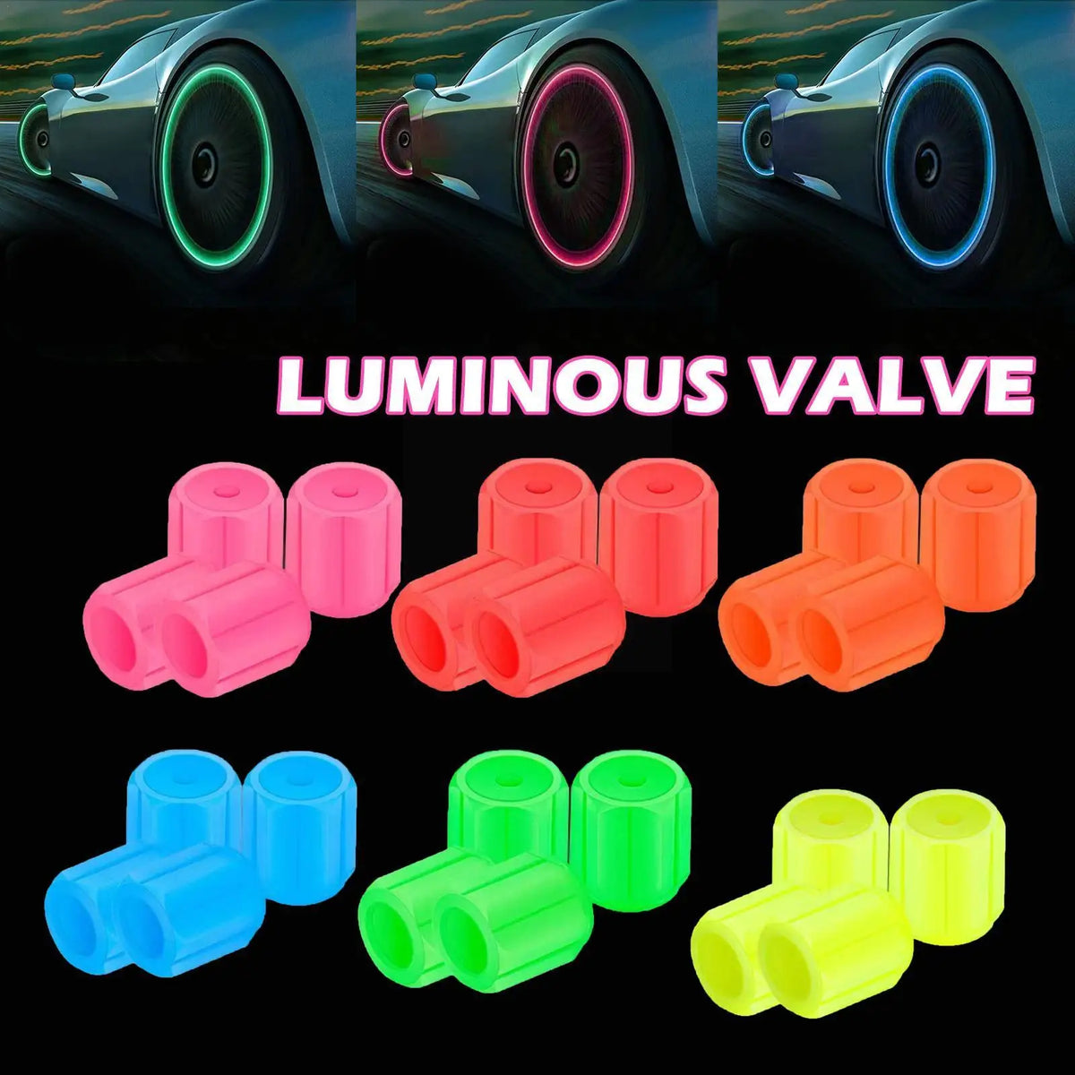 Luminous Caps Fluorescent Night Glowing Stem Caps Car Decor Vehicles Wheel