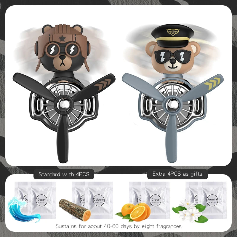 Rotating pilot bear ornaments outlet car air freshener vent clip perfume