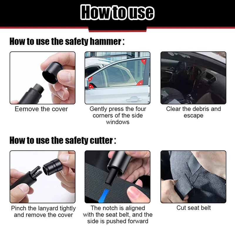 2 In 1 Car Safety Hammer Emergency Glass Breaker Cut The Seat Belt High
