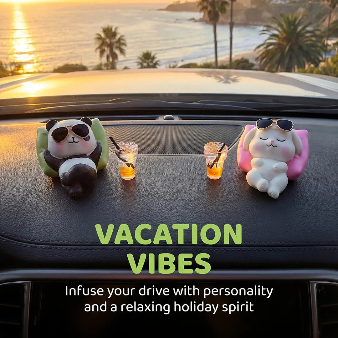 Cute Panda & Bunny Car Dashboard Decor Relaxed Resin Animal Figurines for