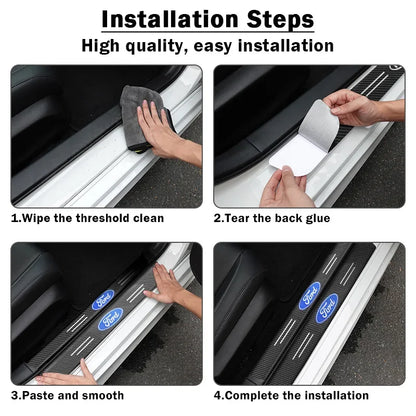 4/1Pc Carbon Fiber Car Door Edge Sill Protector Strip 3D Sticker For Ford