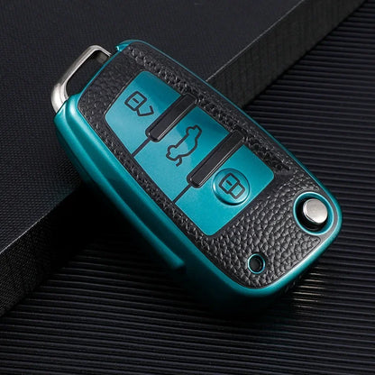 Leather TPU Car Folding Key Cover Case for Audi A3 8L 8P A4 B6 B7 B8 A6 C5