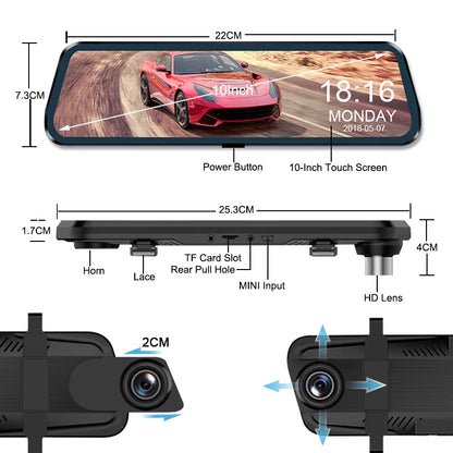 10 Inch Car DVR Car Touch Screen Video Recorder Dual 1080P Rearview Mirror