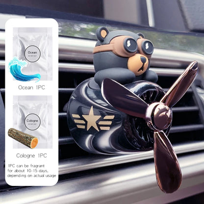 Rotating propeller airplane cool fun pilot bear car air freshener vent clip