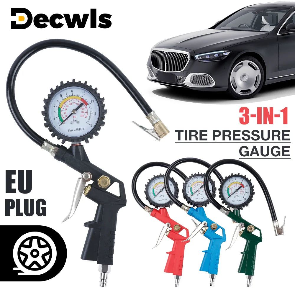 EU Interface Tire Pressure Gauge For Car Motorcycle SUV Inflator Pumps Tire