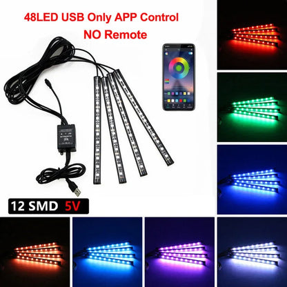 Neon LED Car Interior Ambient Foot Strip Light Kit Backlight Remote App