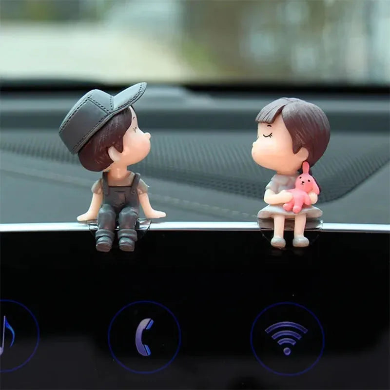 Car Cute Cartoon Couples Action Figure Figurines Balloon Ornament Auto