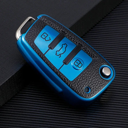 Leather TPU Car Folding Key Cover Case for Audi A3 8L 8P A4 B6 B7 B8 A6 C5