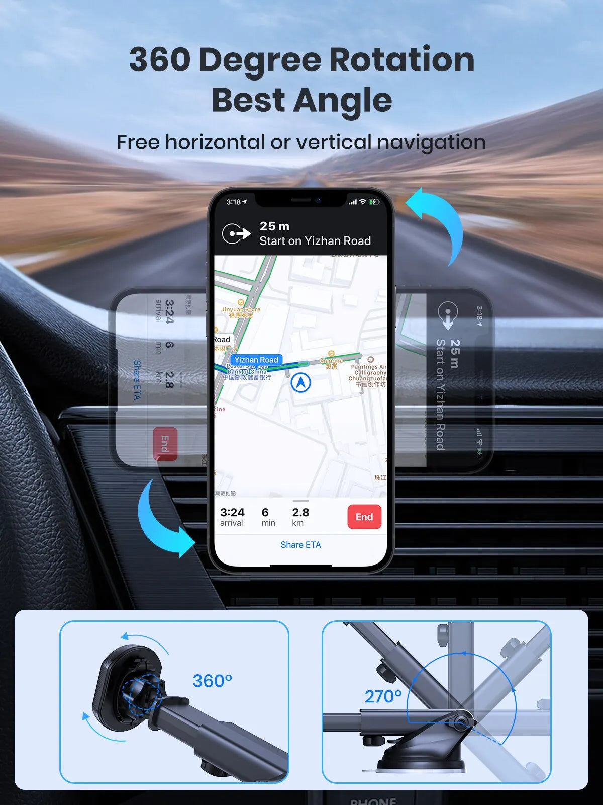 TOPK Car Phone Holder Magnetic Mount Air Vent Windshield Dashboard Magnet