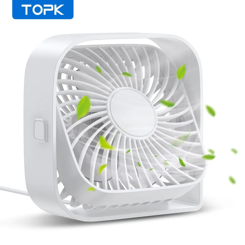 TOPK Mini Portable Fan USB Desk Fan Table Quiet 3 Speed Wind Personal Fan