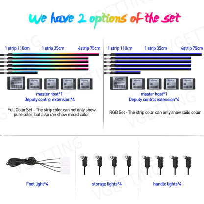 Full Color Streamer Car Ambient Lights RGB 64 Color LED Interior Hidden
