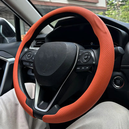 Steering Size 36-38cm Non-slip Round Breathable Leather Car Steering Wheel