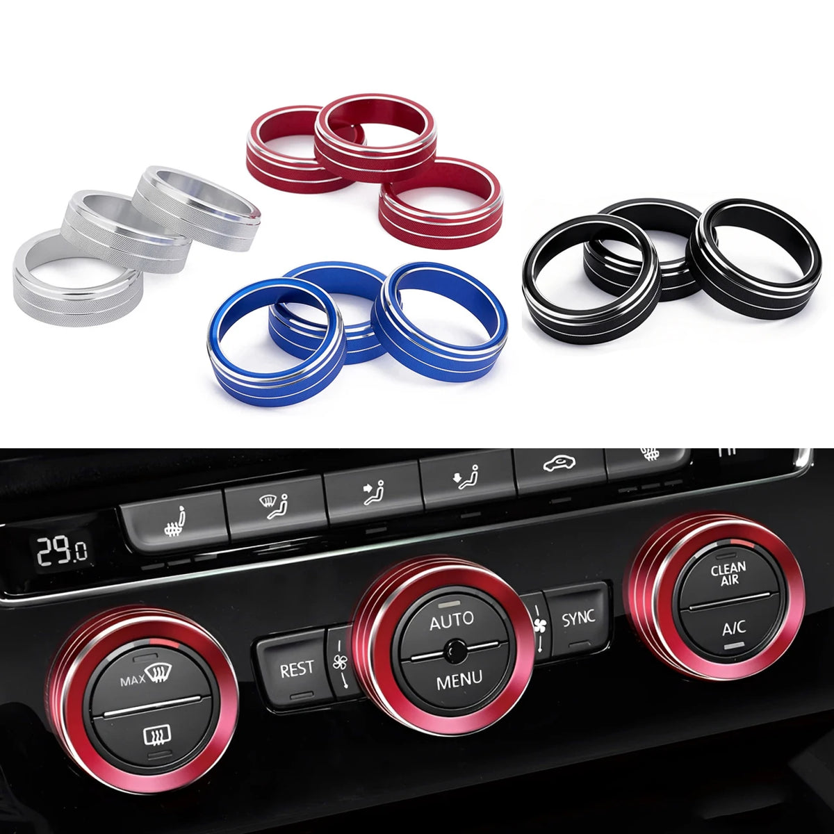 Ac Control Knob Ring Car Stickers For Vw Tiguan Atlas T-roc Ateca Fr Passat