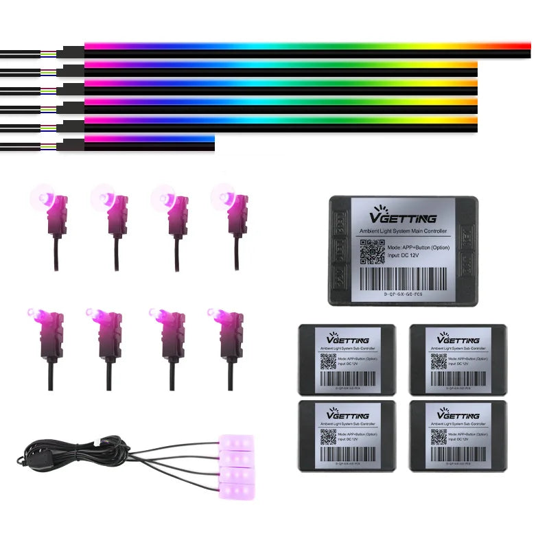 Full Color Streamer Car Ambient Lights RGB 64 Color LED Interior Hidden