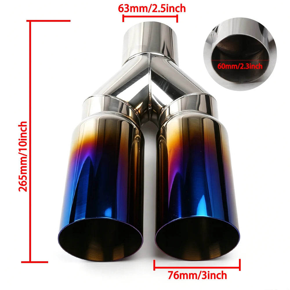 63mm Inlet 76mm Outlet Double Cylinder Stainless Steel Exhaust Tailpipe