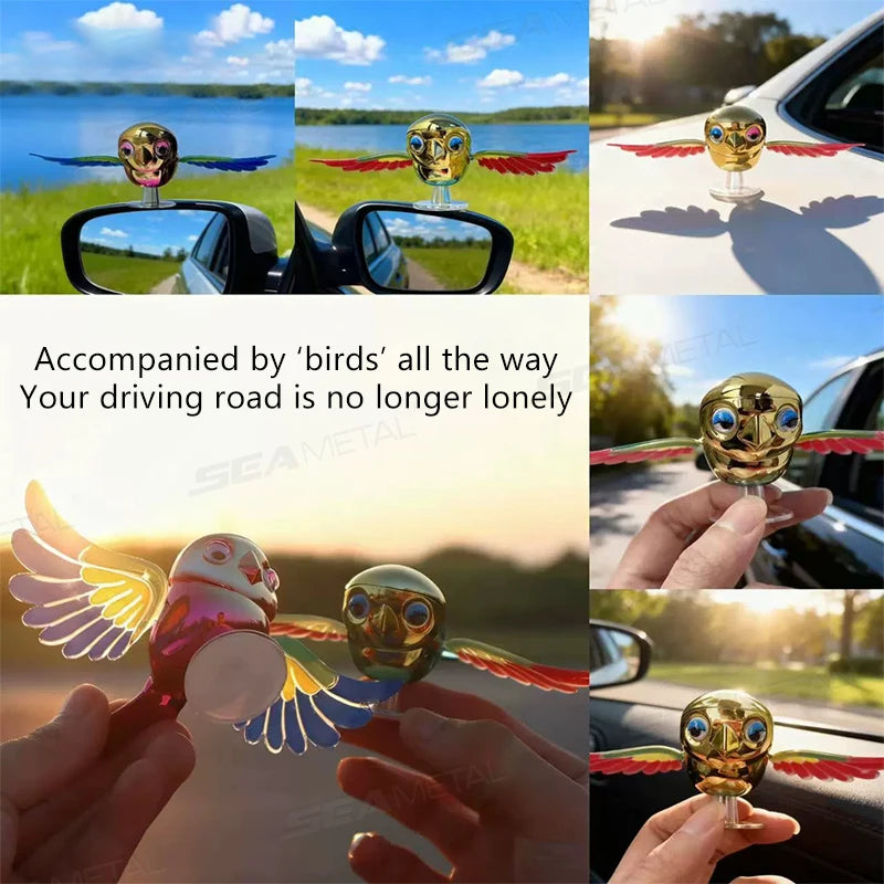 SEAMETAL Flying Bird Car Ornament Fun Flaps Wings Decor for Rearview Mirror