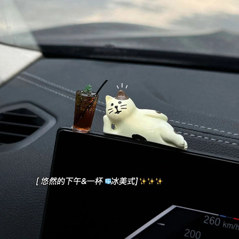 Cute Healing Kitten Ornaments For Car Dashboard Resin Cat Figure Car